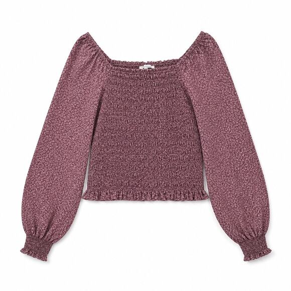 Madewell Tops - Madewell Smocked Peasant Blouse Burgundy Boho Romantic Cottagecore L